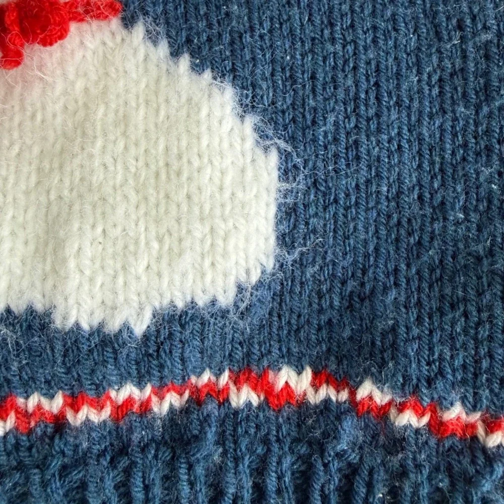 Handmadew‎ Novel Easter Bunny Baby Sweater Rolled Neck Blue White Cotton Blend - Picture 3 of 14